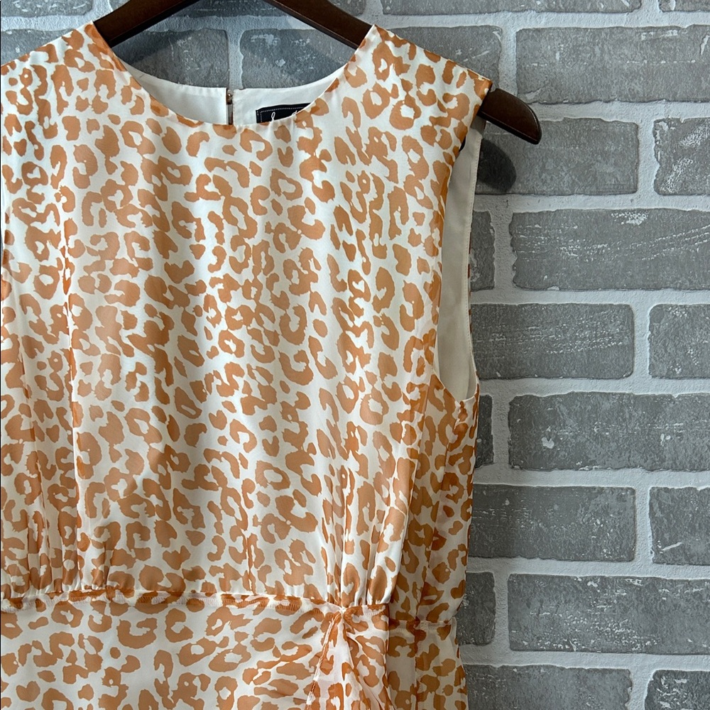 Sam Edelman NWT Leopard Print Mini Dress Tan Cream Ruffle Faux Wrap Size M - Picture 3 of 11